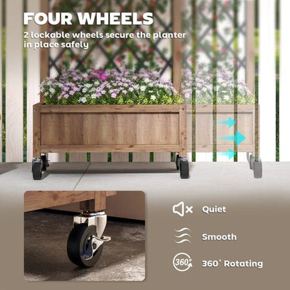Outsunny Wooden Raised Garden Bed with Mobile Planter & Trellis for Easy Gardening - plants - express.com