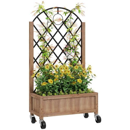 Outsunny Wooden Raised Garden Bed with Mobile Planter & Trellis for Easy Gardening - plants - express.com