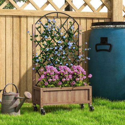 Outsunny Wooden Raised Garden Bed with Mobile Planter & Trellis for Easy Gardening - plants - express.com