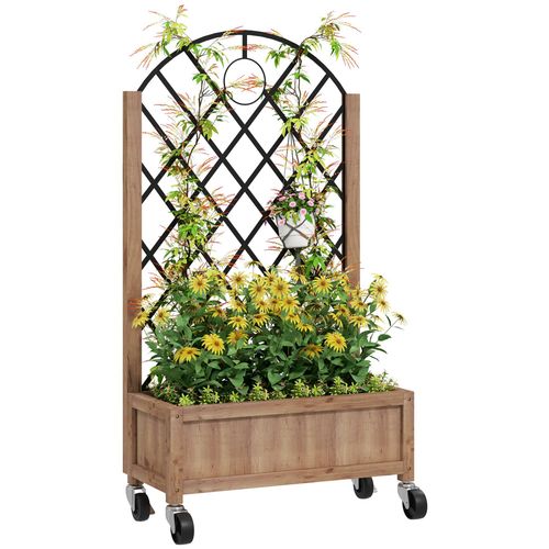 Outsunny Wooden Raised Garden Bed with Mobile Planter & Trellis for Easy Gardening - plants - express.com