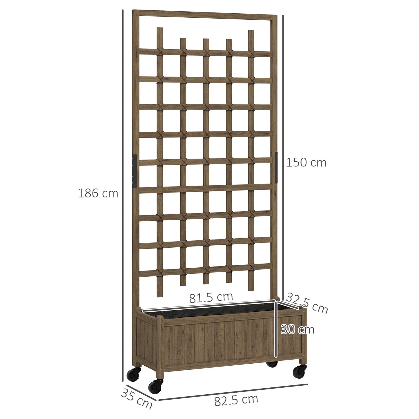 Outsunny Wooden Trellis Planter, Raised Garden Bed with Wheels and Bed Liner - plants - express.com