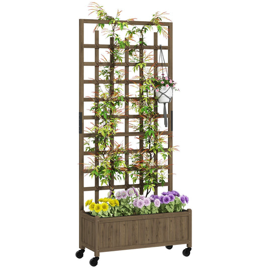 Outsunny Wooden Trellis Planter, Raised Garden Bed with Wheels and Bed Liner - plants - express.com