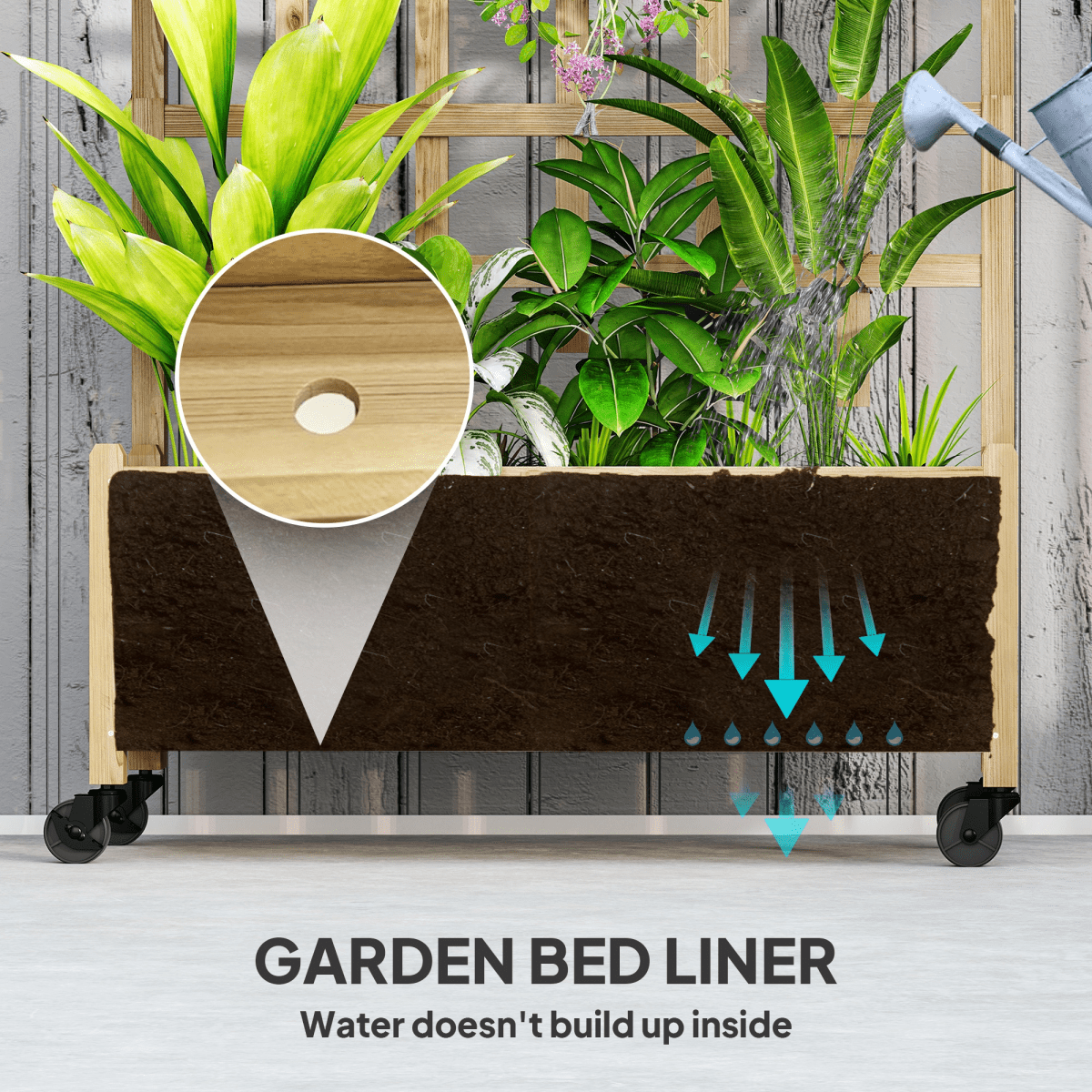 Outsunny Wooden Trellis Planter, Raised Garden Bed with Wheels and Bed Liner - plants - express.com