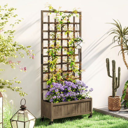 Outsunny Wooden Trellis Planter, Raised Garden Bed with Wheels and Bed Liner - plants - express.com