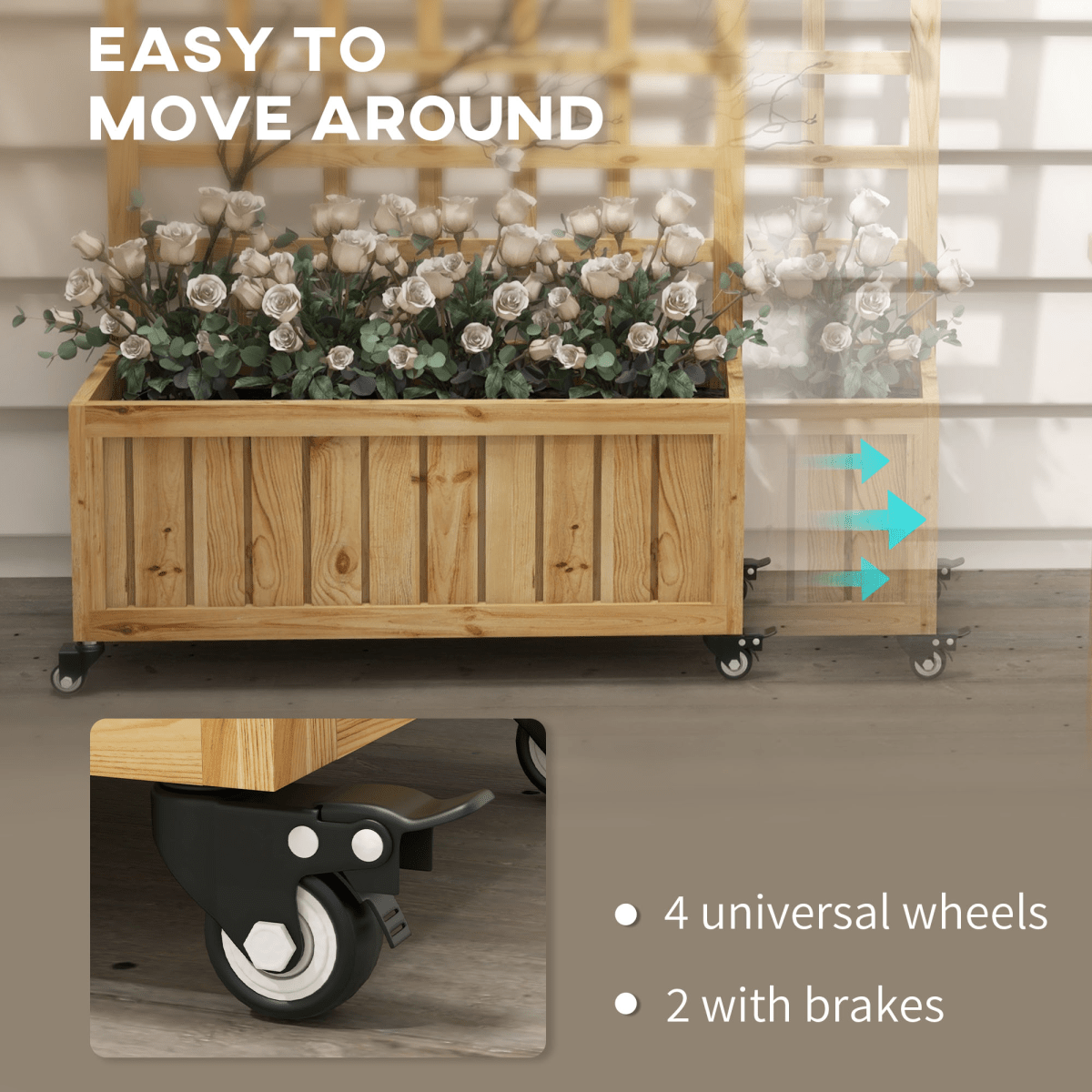 Outsunny Wooden Trellis Planter, Raised Garden Bed with Wheels and Bed Liner - plants - express.com