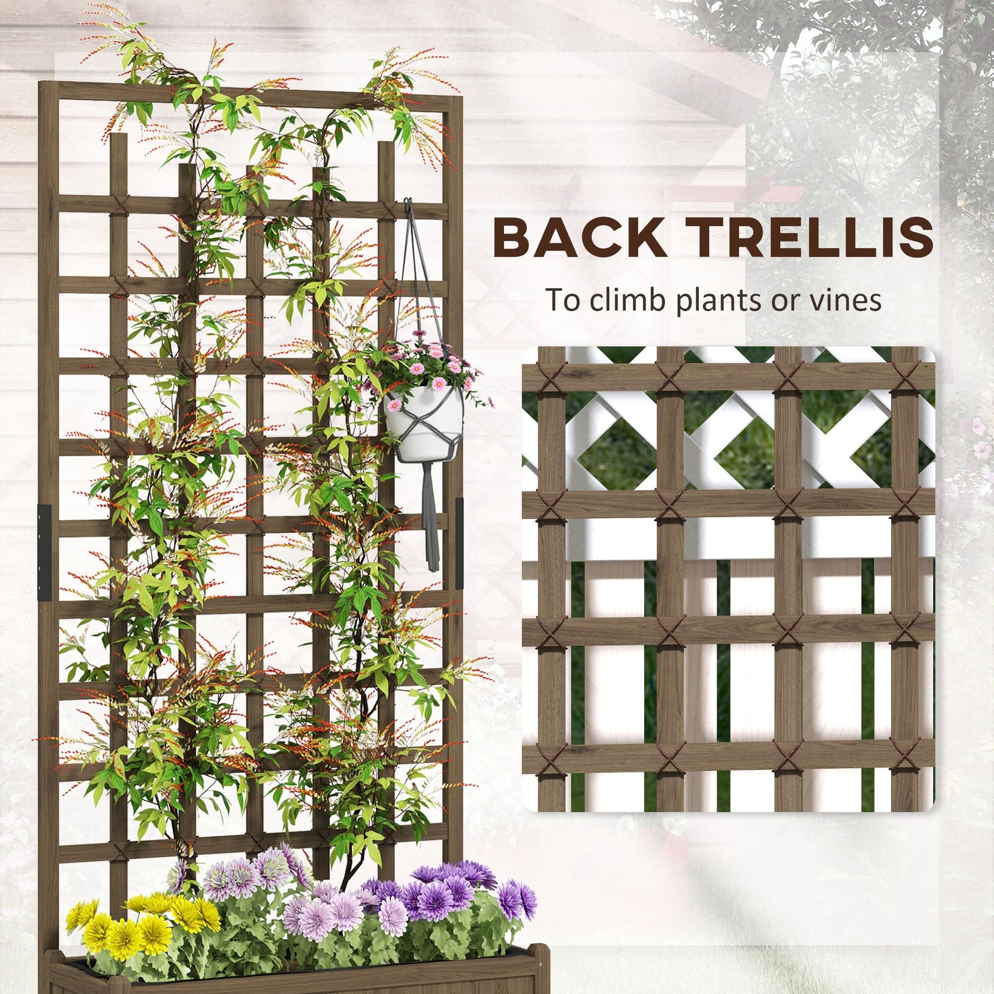 Outsunny Wooden Trellis Planter, Raised Garden Bed with Wheels and Bed Liner - plants - express.com