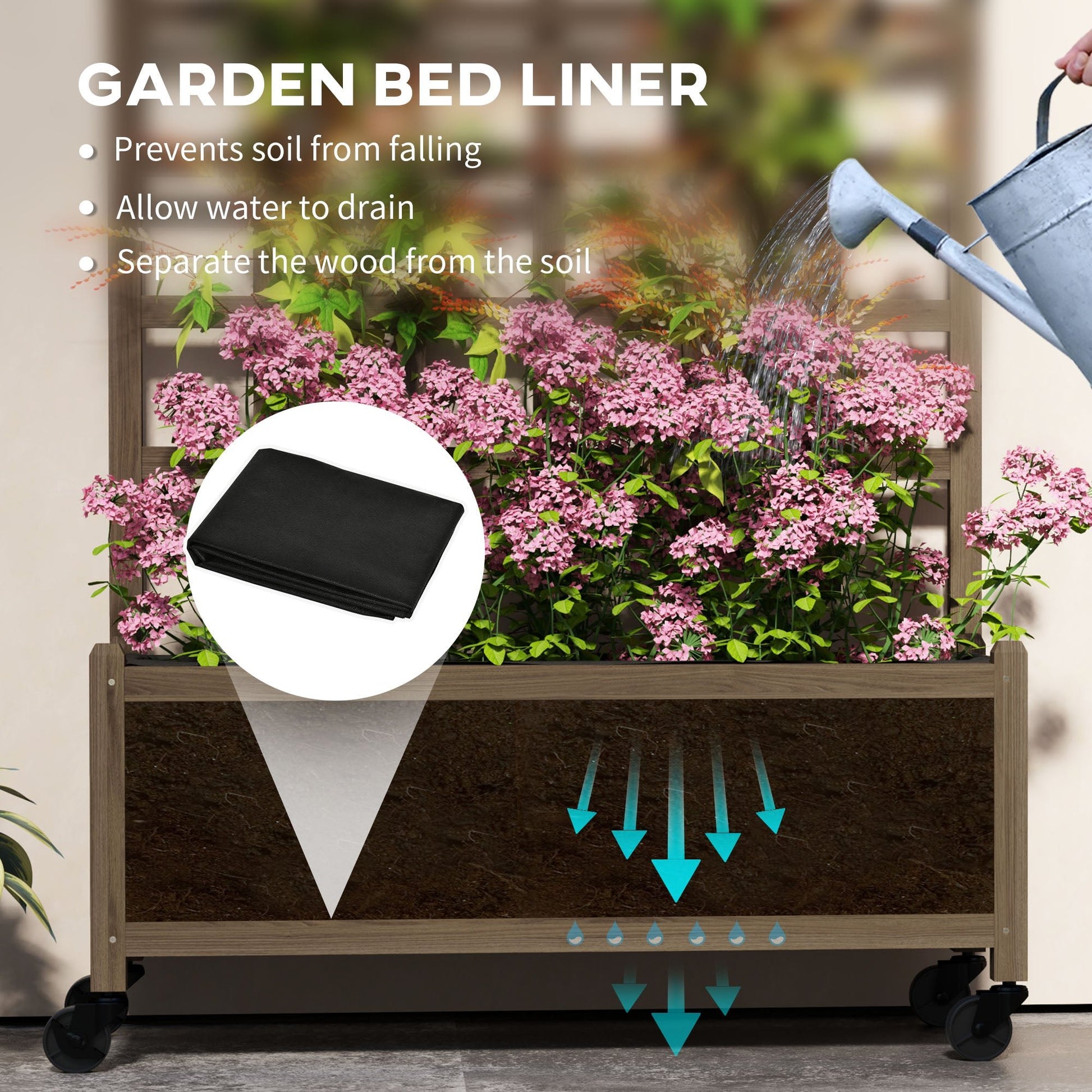 Outsunny Wooden Trellis Planter, Raised Garden Bed with Wheels and Bed Liner - plants - express.com