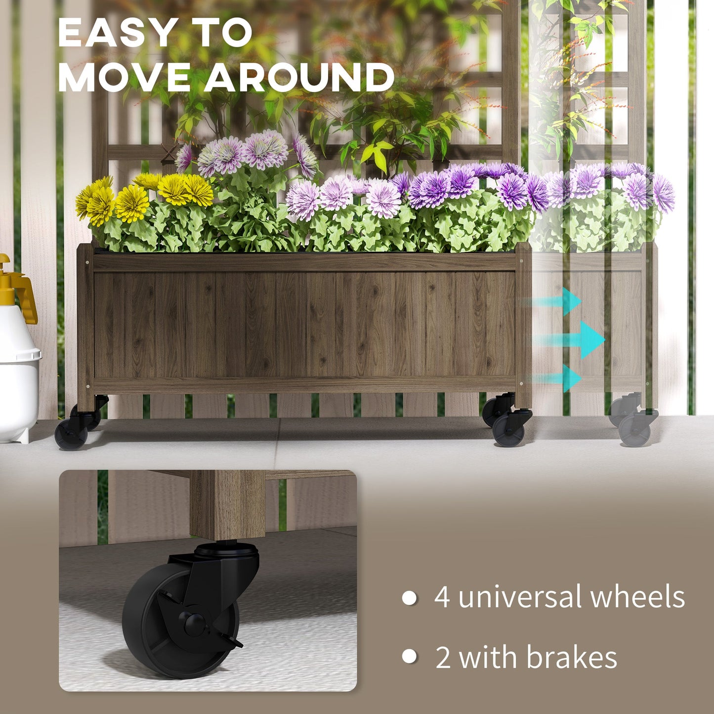 Outsunny Wooden Trellis Planter, Raised Garden Bed with Wheels and Bed Liner - plants - express.com