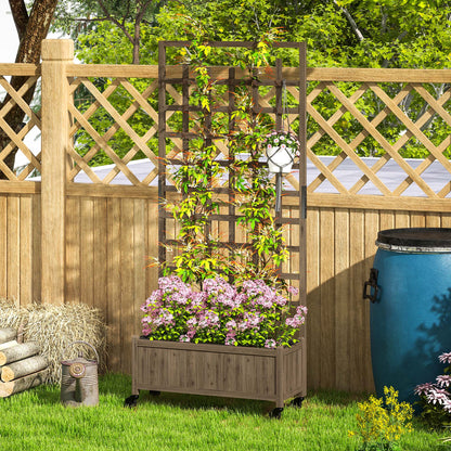 Outsunny Wooden Trellis Planter, Raised Garden Bed with Wheels and Bed Liner - plants - express.com