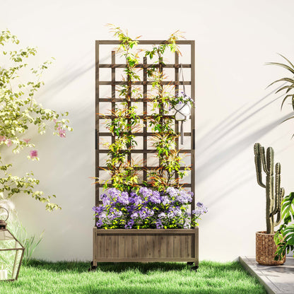 Outsunny Wooden Trellis Planter, Raised Garden Bed with Wheels and Bed Liner - plants - express.com