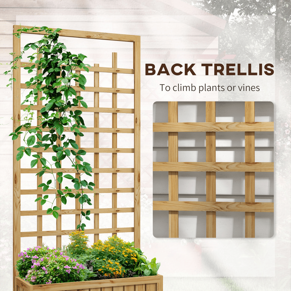 Outsunny Wooden Trellis Planter, Raised Garden Bed with Wheels and Bed Liner - plants - express.com