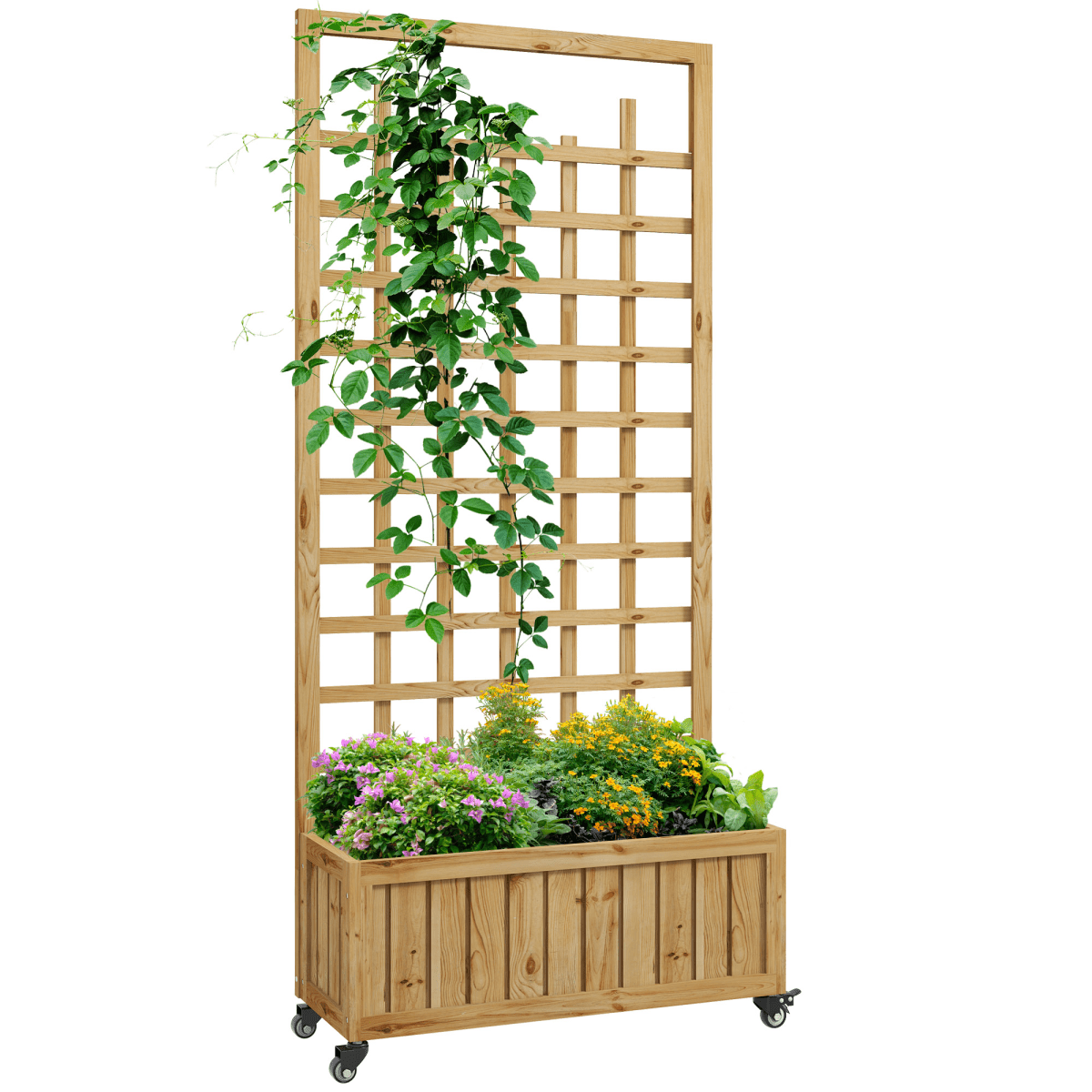 Outsunny Wooden Trellis Planter, Raised Garden Bed with Wheels and Bed Liner - plants - express.com