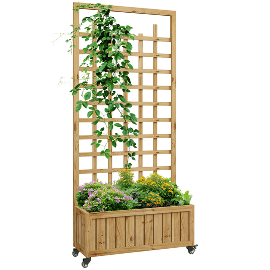 Outsunny Wooden Trellis Planter, Raised Garden Bed with Wheels and Bed Liner - plants - express.com