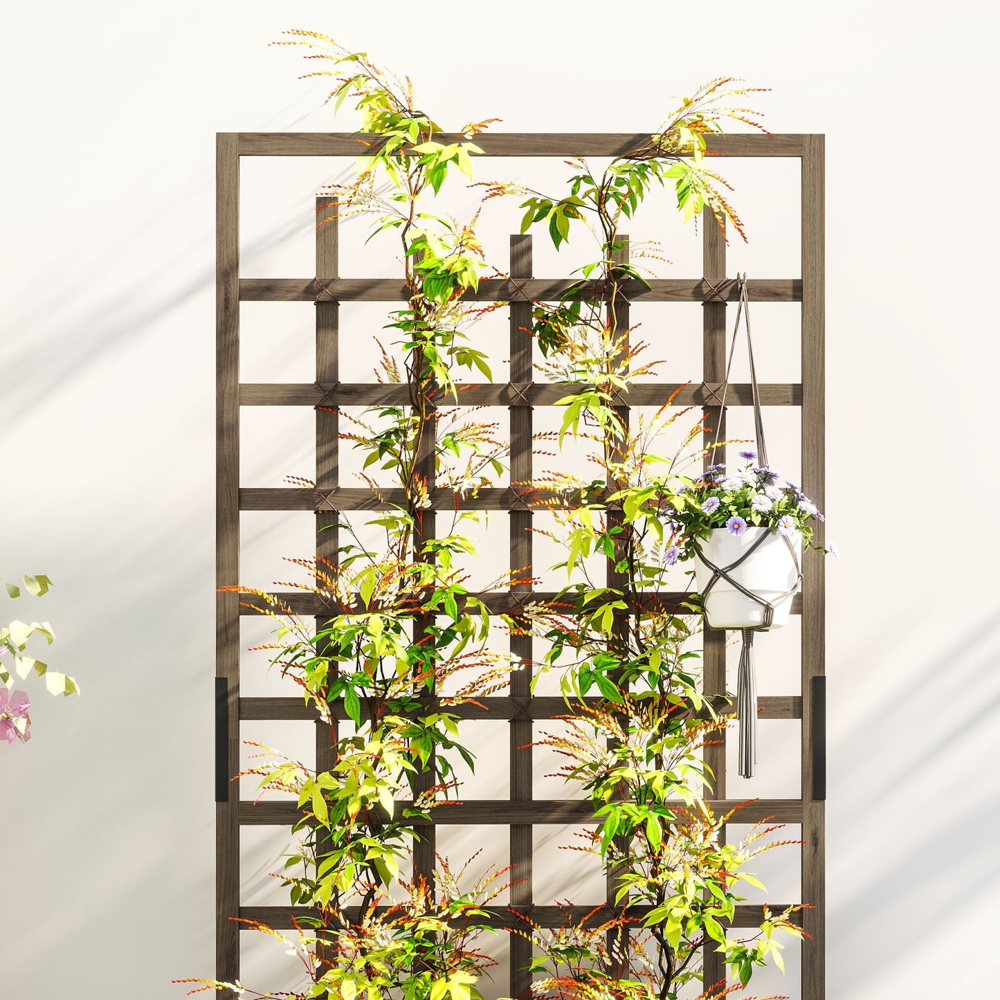 Outsunny Wooden Trellis Planter, Raised Garden Bed with Wheels and Bed Liner - plants - express.com