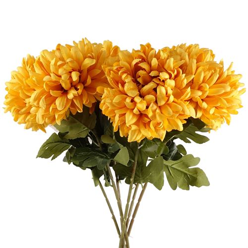 Pack of 6 Extra Large Gold Silk Reflex Chrysanthemums - 75cm Elegance - plants - express.com