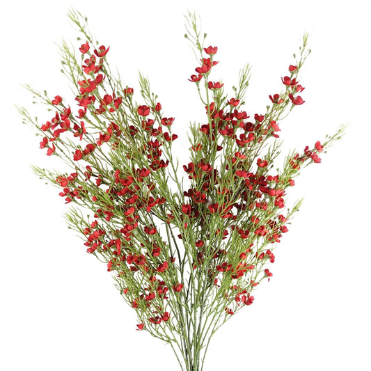 Pack of 6 x 100cm Artificial Foliage Stem with Small Flowers - Red - plants - express.com