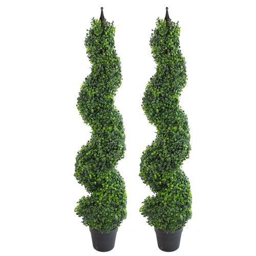 Pair of 120cm (4ft) Tall Artificial Boxwood Tower Trees Topiary Spiral Metal Top - plants - express.com