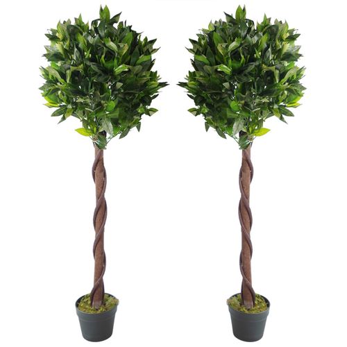 Pair of 120cm (4ft) Twisted Stem Artificial Topiary Bay Laurel Ball Trees - plants - express.com