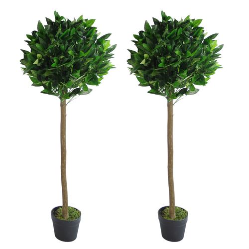 Pair of 4ft Maintenance - Free Artificial Bay Laurel Topiary Trees - Classic Elegance - plants - express.com
