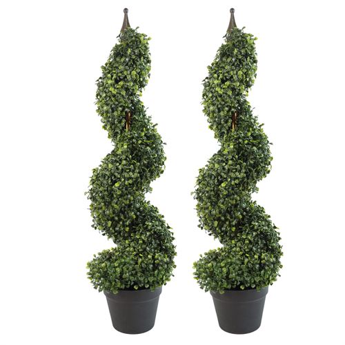 Pair of 90cm (3ft) Tall Artificial Boxwood Tower Trees Topiary Spiral Metal Top - plants - express.com