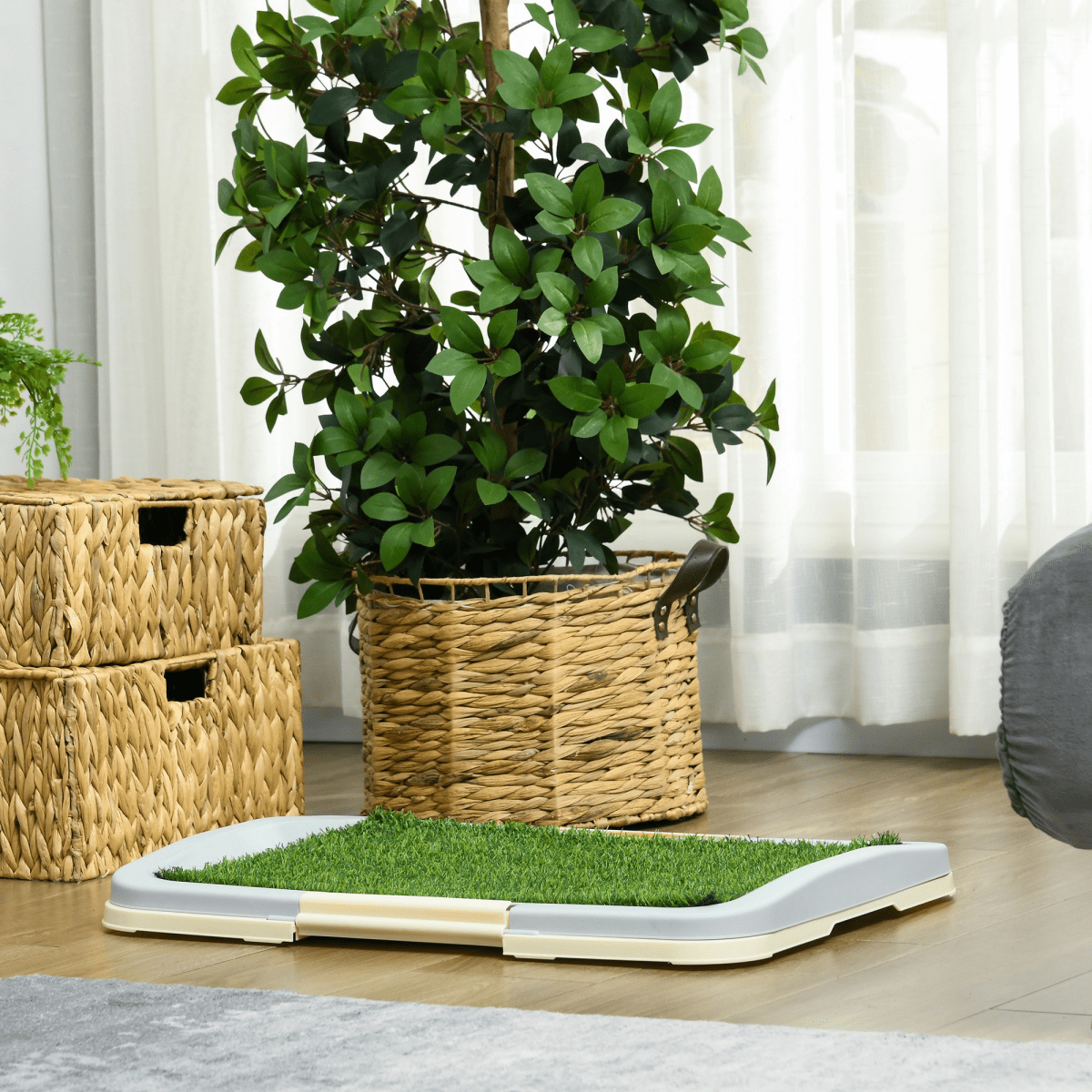 PawHut Dog Toilet Indoor w/ Artificial Grass, Grid Panel, Tray, 63 x 48.5cm - plants - express.com