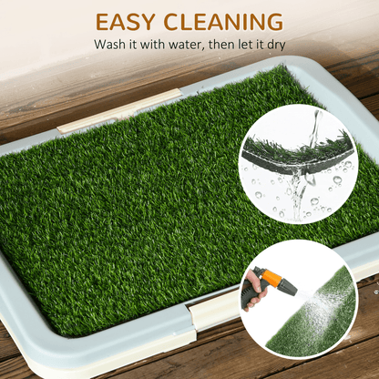 PawHut Dog Toilet Indoor w/ Artificial Grass, Grid Panel, Tray, 63 x 48.5cm - plants - express.com