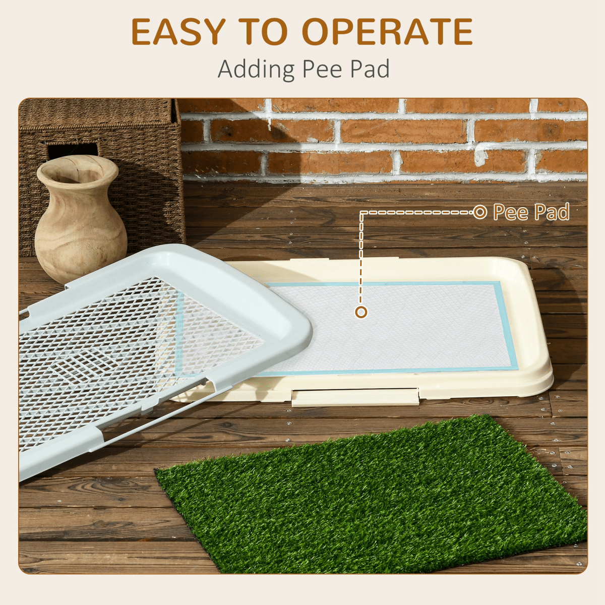 PawHut Dog Toilet Indoor w/ Artificial Grass, Grid Panel, Tray, 63 x 48.5cm - plants - express.com