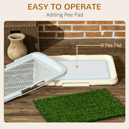 PawHut Dog Toilet Indoor w/ Artificial Grass, Grid Panel, Tray, 63 x 48.5cm - plants - express.com