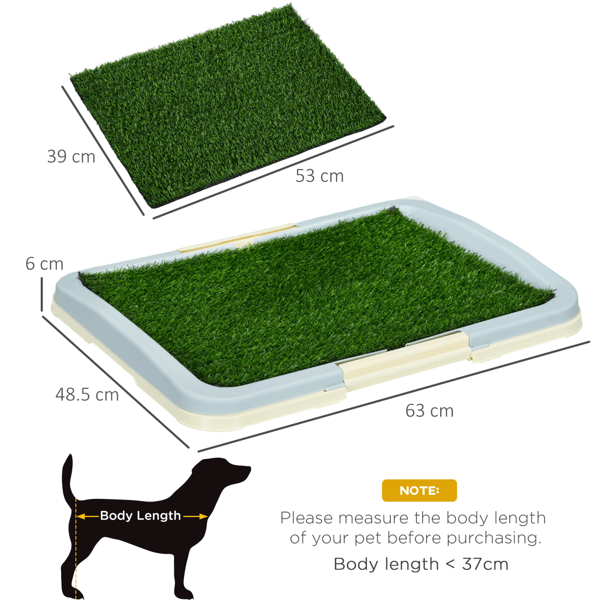 PawHut Dog Toilet Indoor w/ Artificial Grass, Grid Panel, Tray, 63 x 48.5cm - plants - express.com