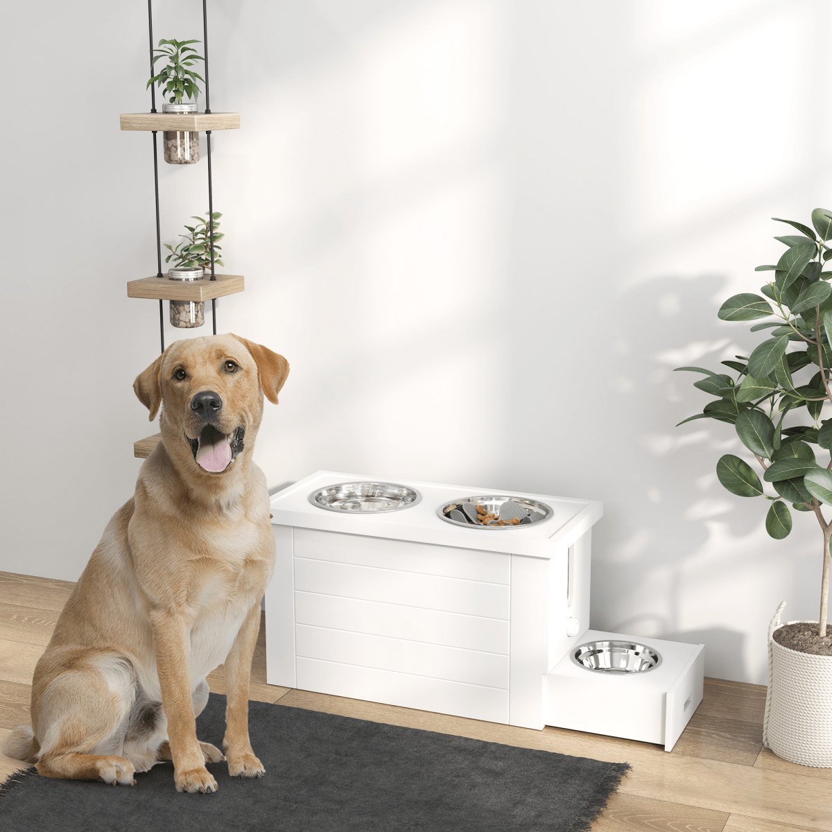 PawHut Raised Dog Bowls with Slow Feeder Mat & Semi - Auto Dispenser Function - plants - express.com