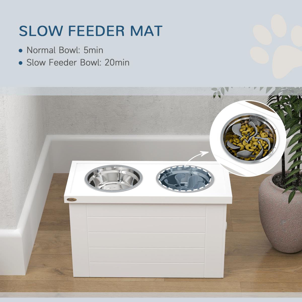 PawHut Raised Dog Bowls with Slow Feeder Mat & Semi - Auto Dispenser Function - plants - express.com
