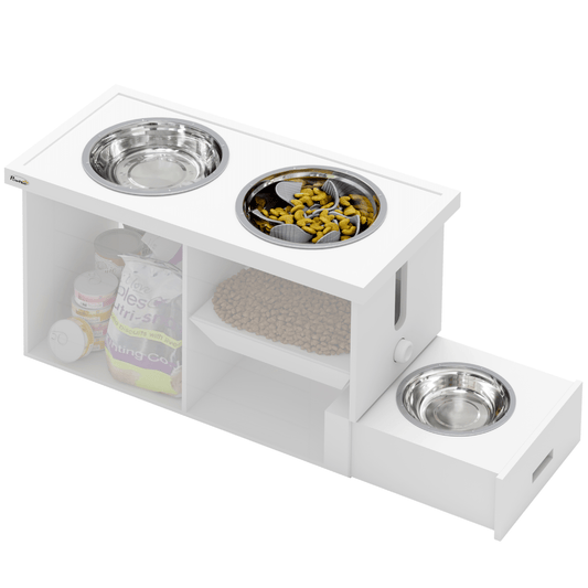 PawHut Raised Dog Bowls with Slow Feeder Mat & Semi - Auto Dispenser Function - plants - express.com
