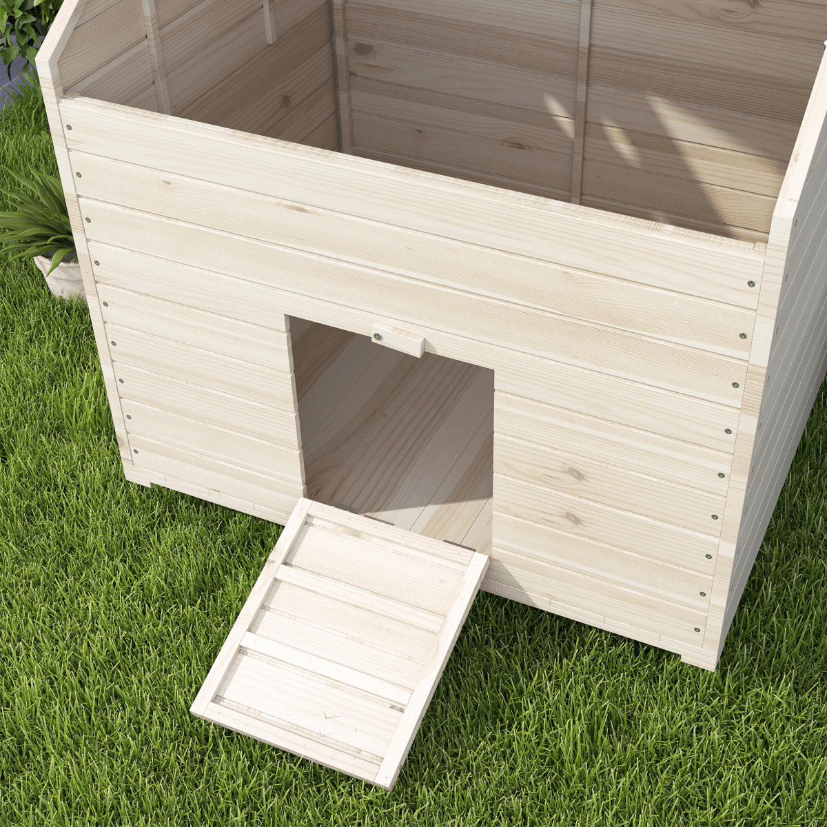 PawHut Wooden Duck House w/ Openable Roof, Raised Base, Air Holes - Natural - plants - express.com
