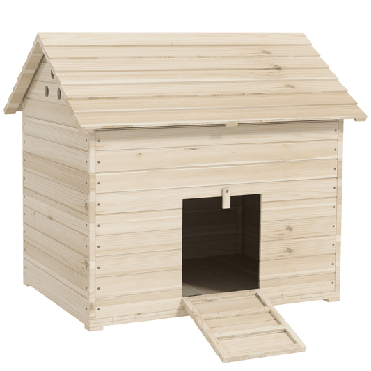 PawHut Wooden Duck House w/ Openable Roof, Raised Base, Air Holes - Natural - plants - express.com