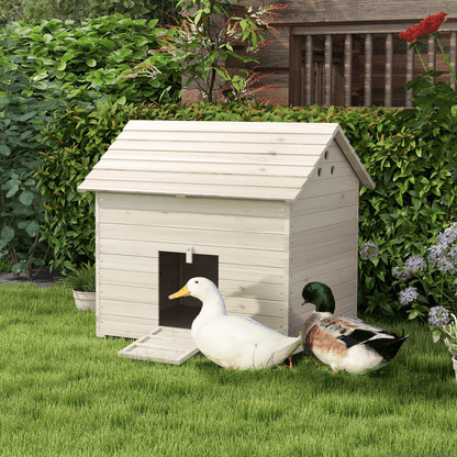 PawHut Wooden Duck House w/ Openable Roof, Raised Base, Air Holes - Natural - plants - express.com