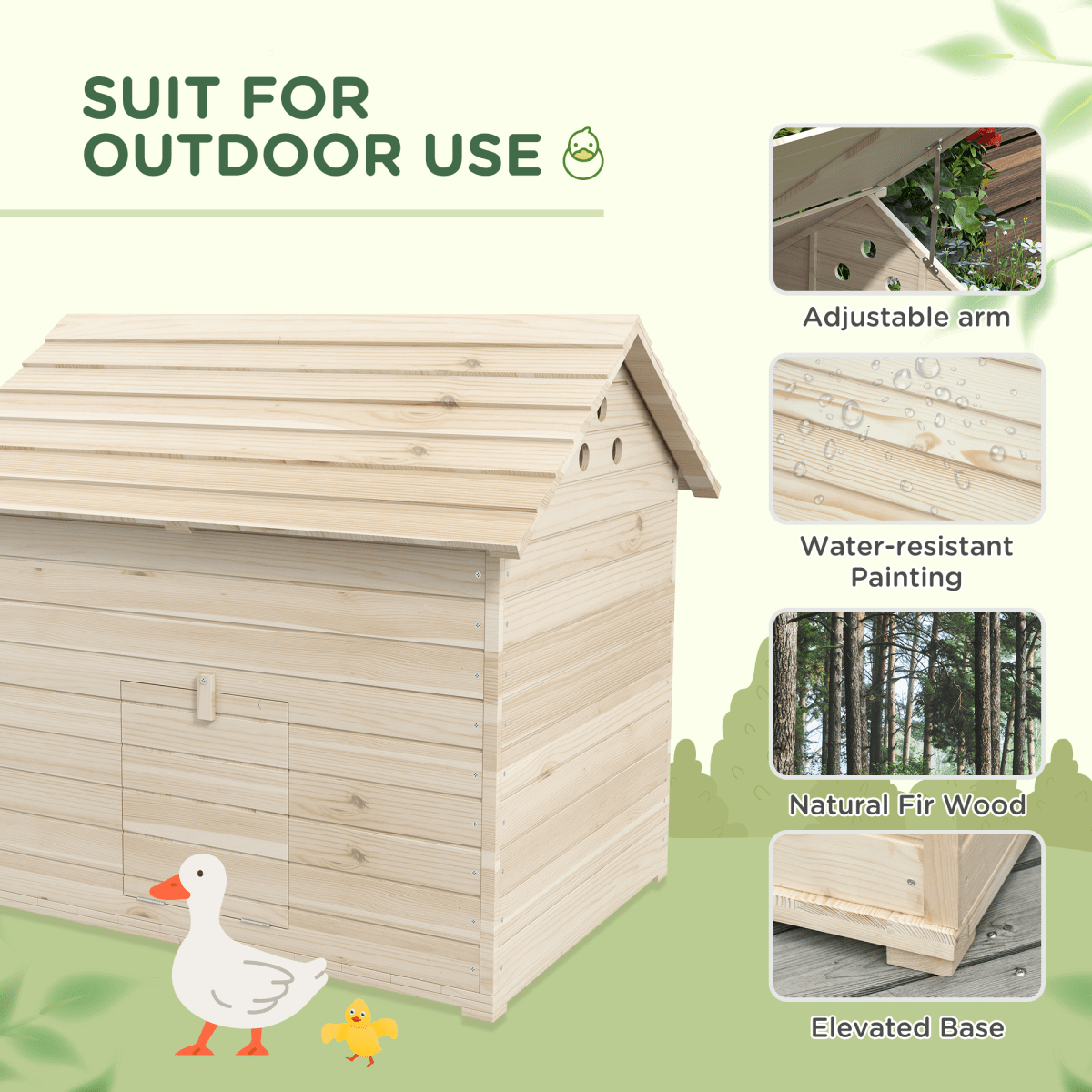 PawHut Wooden Duck House w/ Openable Roof, Raised Base, Air Holes - Natural - plants - express.com