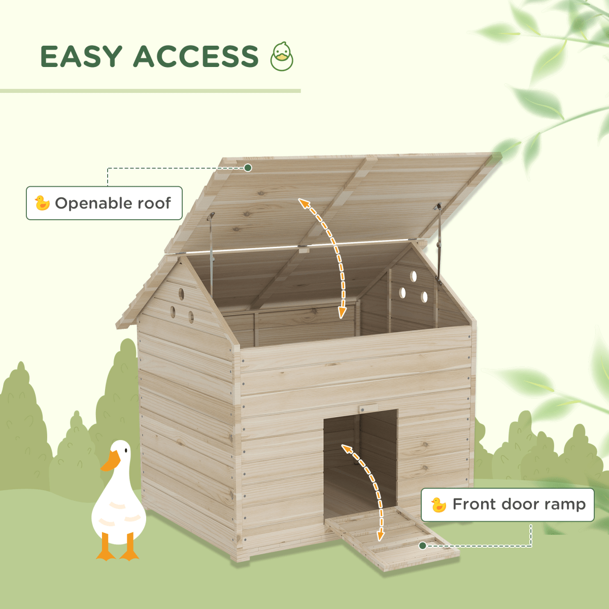 PawHut Wooden Duck House w/ Openable Roof, Raised Base, Air Holes - Natural - plants - express.com