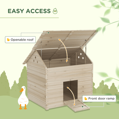 PawHut Wooden Duck House w/ Openable Roof, Raised Base, Air Holes - Natural - plants - express.com
