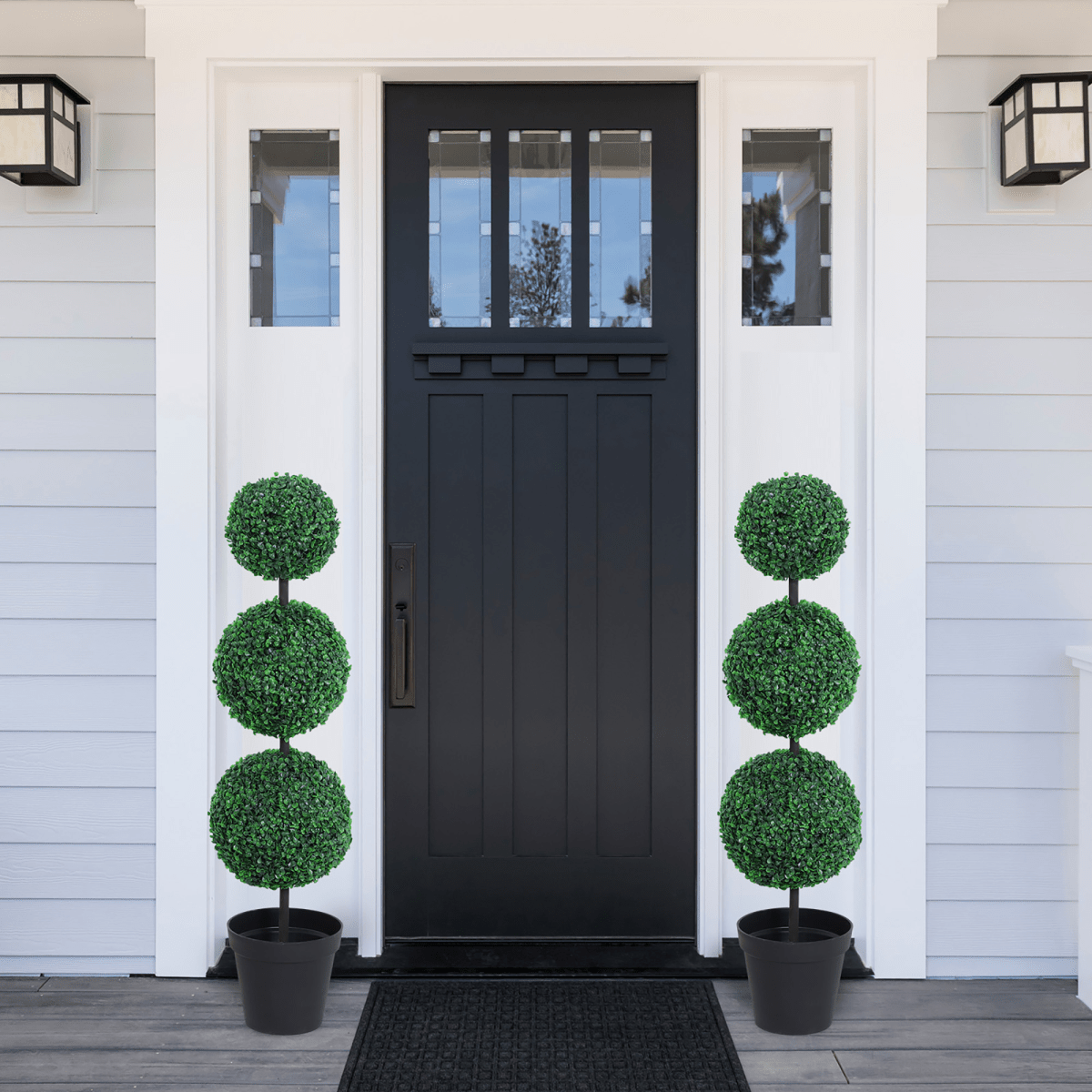 PE Set of 2 Artificial Boxwood Three Balls Topiary Plant Tree's Green - plants - express.com