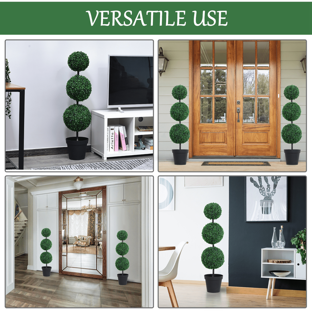 PE Set of 2 Artificial Boxwood Three Balls Topiary Plant Tree's Green - plants - express.com