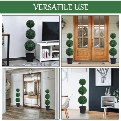 PE Set of 2 Artificial Boxwood Three Balls Topiary Plant Tree's Green - plants - express.com