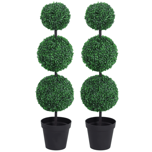 PE Set of 2 Artificial Boxwood Three Balls Topiary Plant Tree's Green - plants - express.com