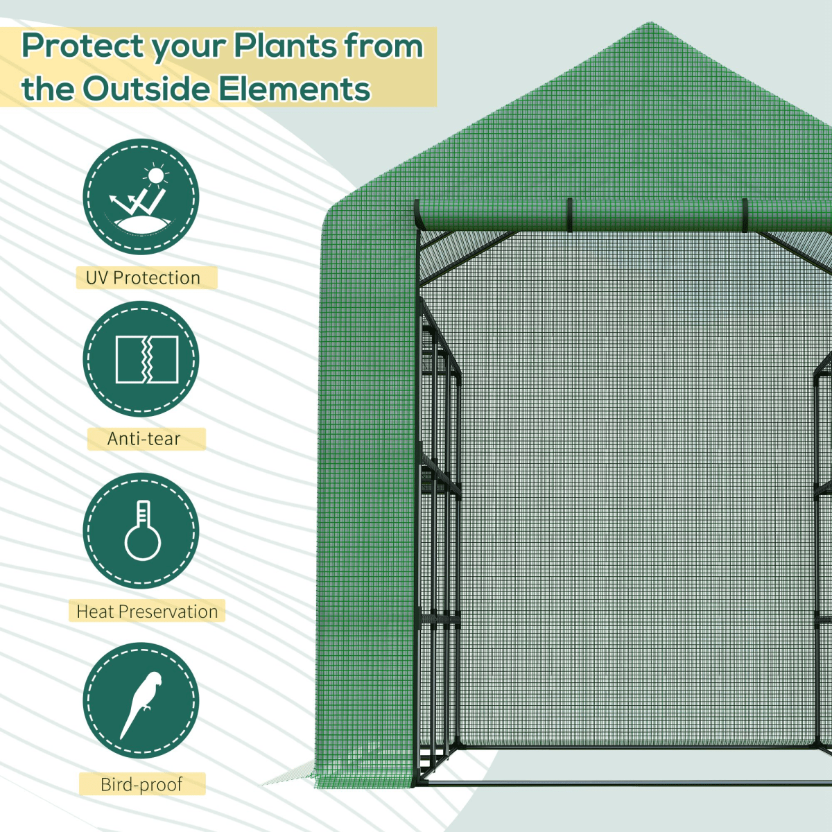 Poly Tunnel Steeple Walk in Greenhouse Removable Cover Shelves 244x180x210cm - plants - express.com