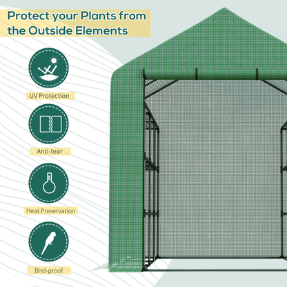 Poly Tunnel Steeple Walk in Greenhouse Removable Cover Shelves 244x180x210cm - plants - express.com