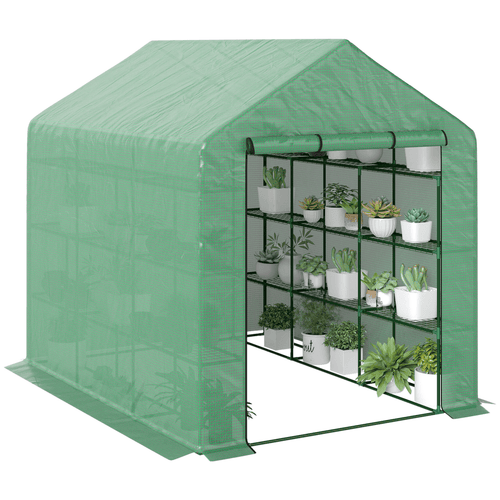 Poly Tunnel Steeple Walk in Greenhouse Removable Cover Shelves 244x180x210cm - plants - express.com
