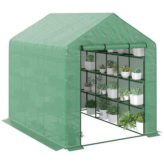 Poly Tunnel Steeple Walk in Greenhouse Removable Cover Shelves 244x180x210cm - plants - express.com