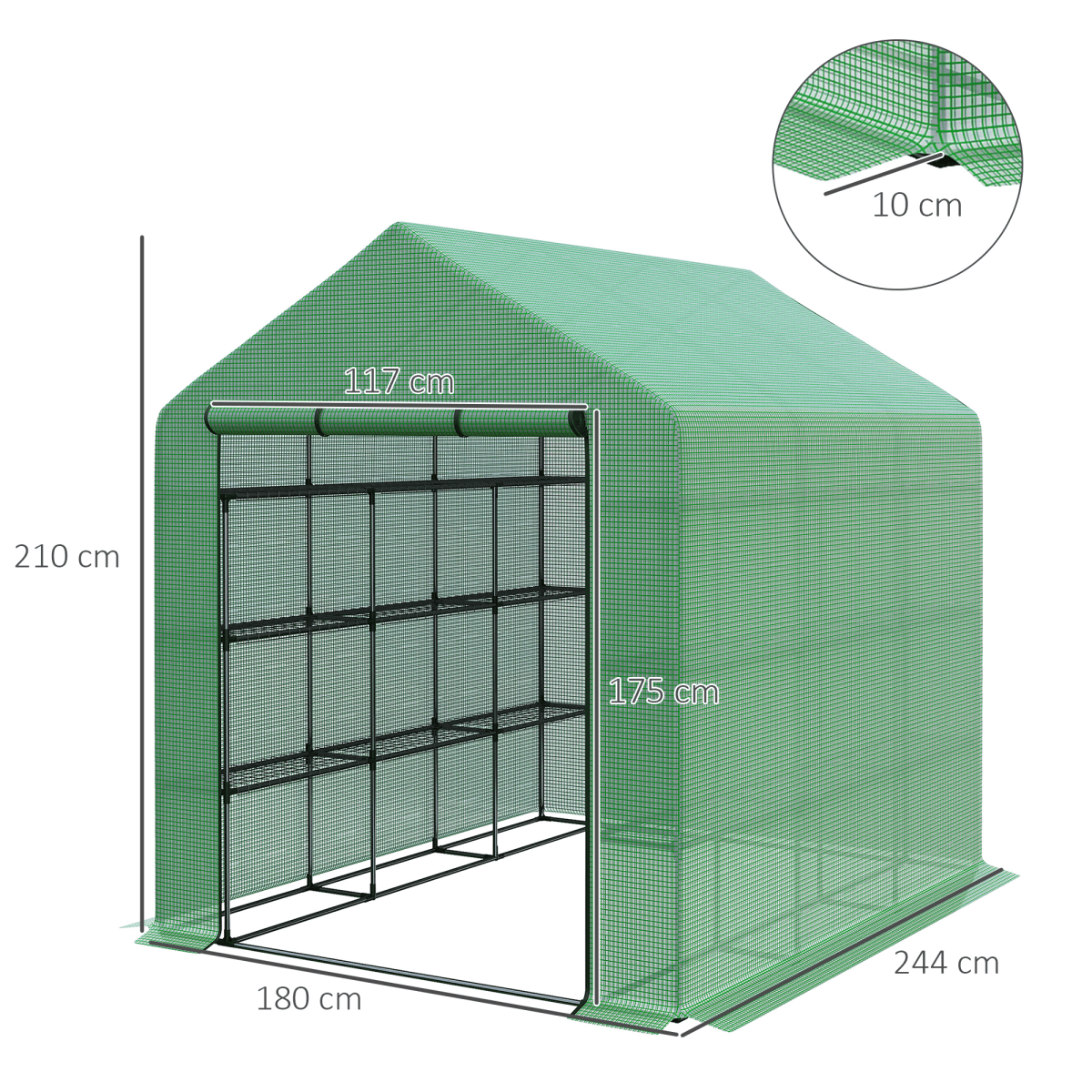 Poly Tunnel Steeple Walk in Greenhouse Removable Cover Shelves 244x180x210cm - plants - express.com