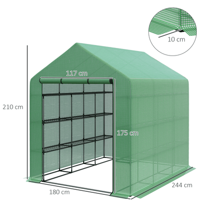 Poly Tunnel Steeple Walk in Greenhouse Removable Cover Shelves 244x180x210cm - plants - express.com
