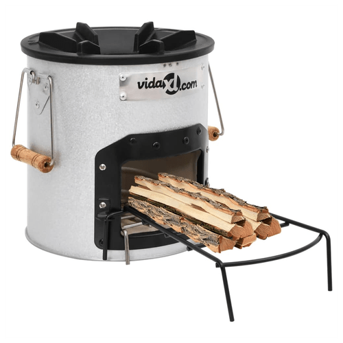 Portable Silver Camping Wood Stove - Durable Galvanised Steel & Cast Iron - plants - express.com