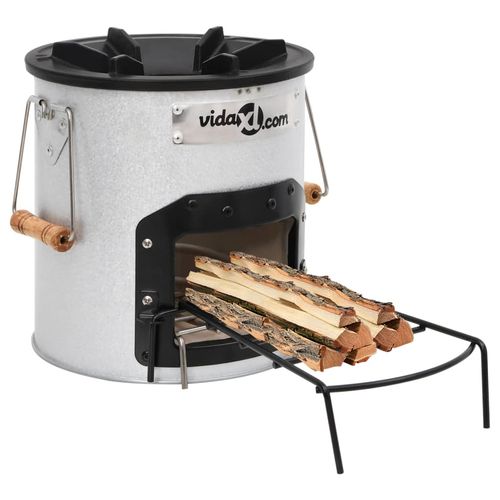Portable Silver Camping Wood Stove - Durable Galvanised Steel & Cast Iron - plants - express.com